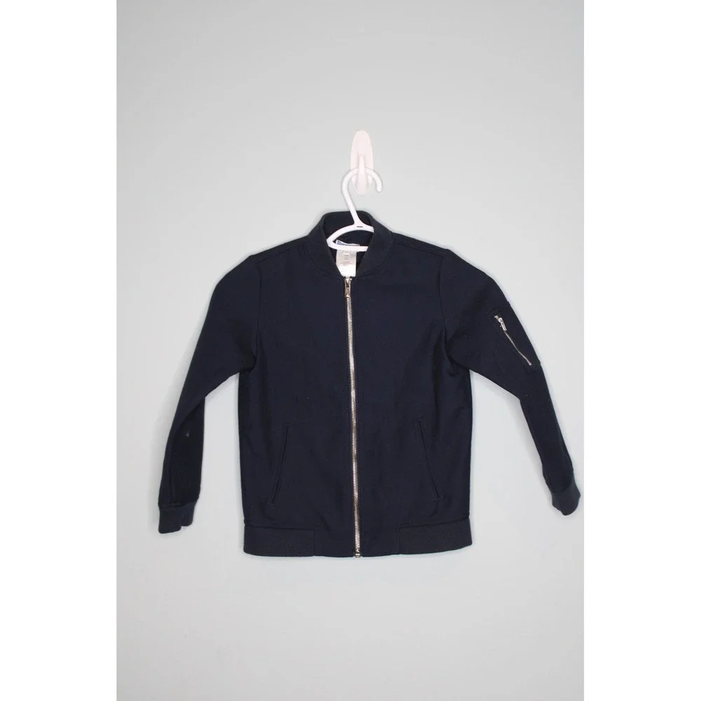 Jacadi Paris Boys Navy Blue Zip Up Bomber Jacket Size 8A 128cm Utility Pocket